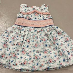 Pink blush and blue floral dress